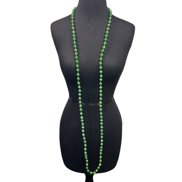 Handmade Long Green Paper Bead Necklace Layered Lightweight 62 inches - Picture 3 of 4
